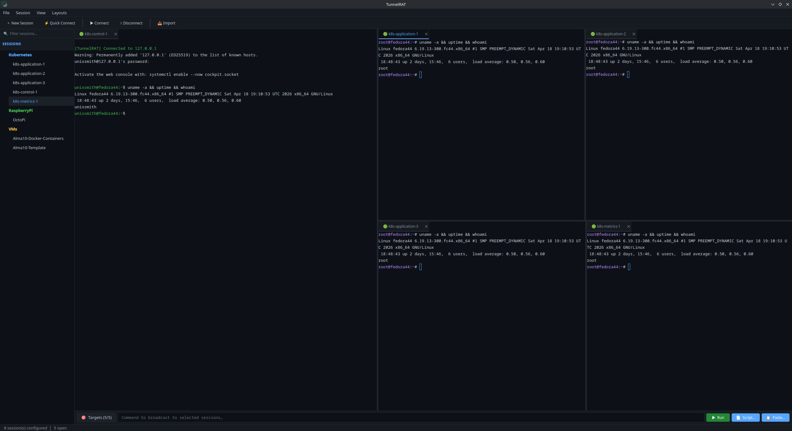 TunnelRAT tiled sessions with broadcast